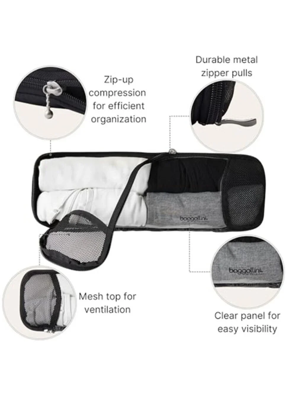 Compression Packing Cube Travel Organizer Bag Zipper Luggage Clothes Storage